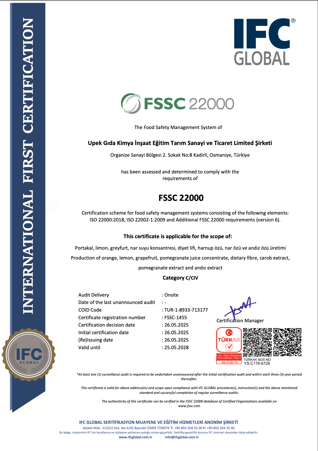 fssc22000 Sertifikası